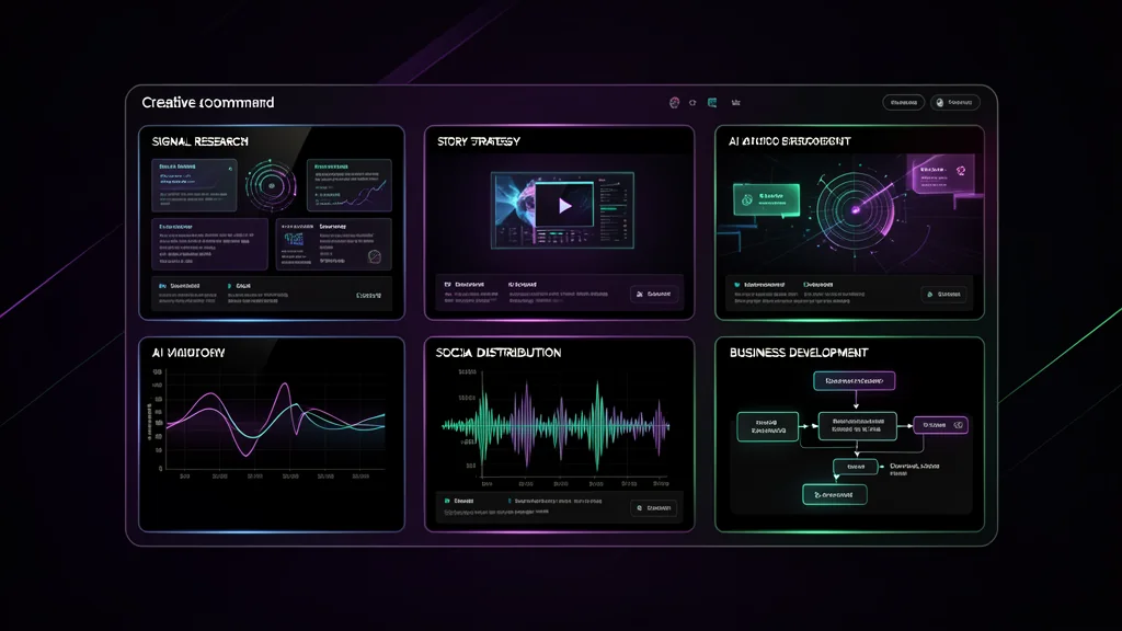 Premium AI and Web3 campaign system interface visual representing campaign audit, content angles, scripts, assets, and distribution planning